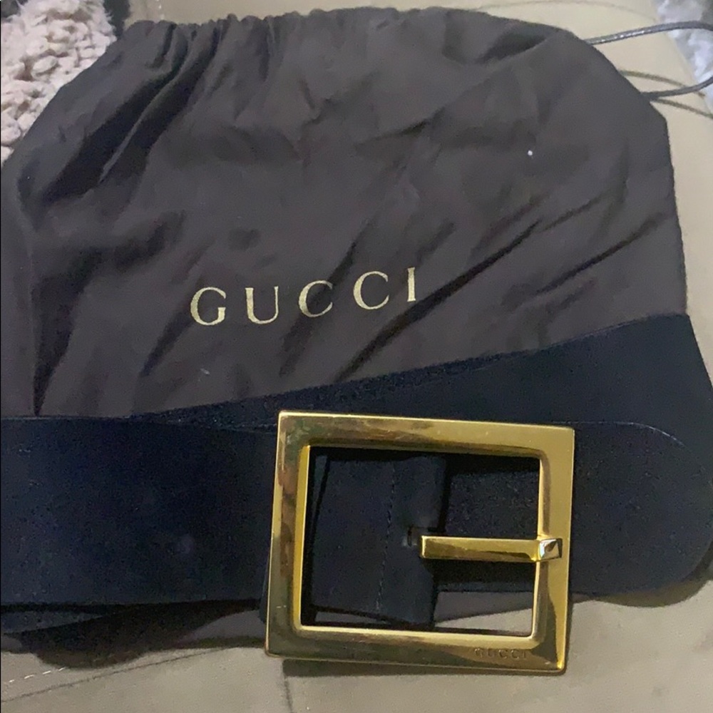 Authentic Square Gucci belt. Suede. Black.